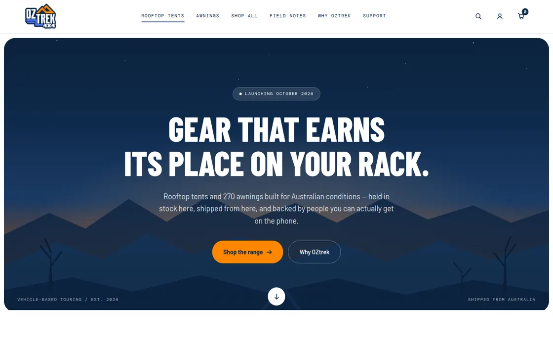 The OZtrek4x4 storefront homepage, built by Trentino.